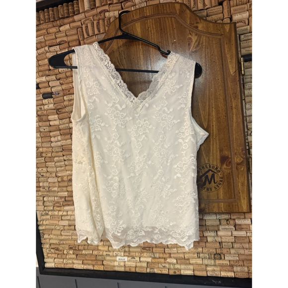Vintage Worthington JC Penny Off White Lace Sexy Tank Top Whimsical - Picture 4 of 6